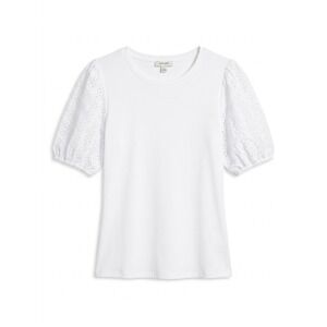 On 34th Women White Ribbed Eyelet Bubble Sleeve Knit Top Large